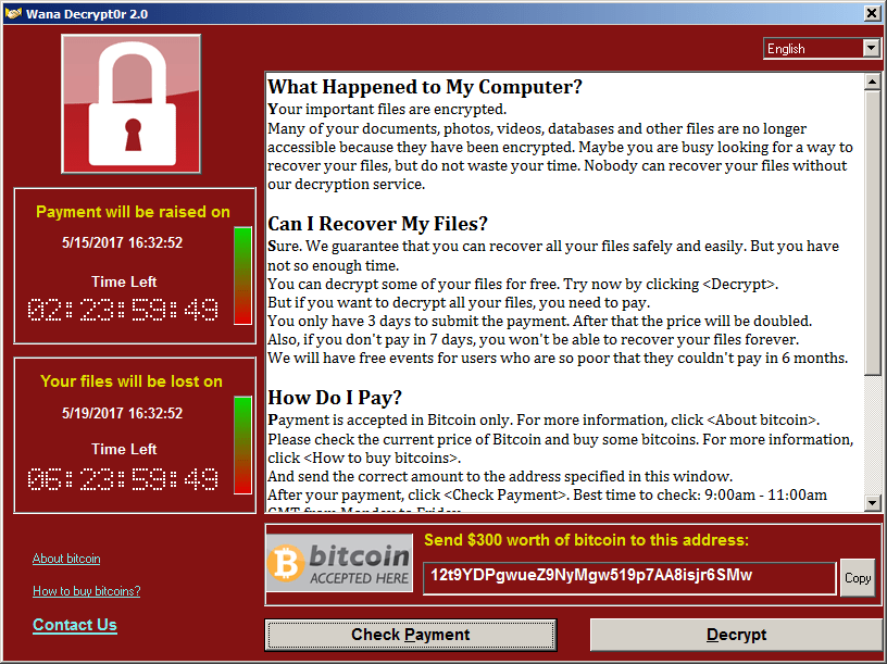 Výzva k zaplacení z důvodu napaden ransomwarem WannaCry.
https://cs.wikipedia.org/wiki/WannaCry#/media/Soubor:%EA%B0%90%EC%97%BC%EC%82%AC%EC%A7%84.png